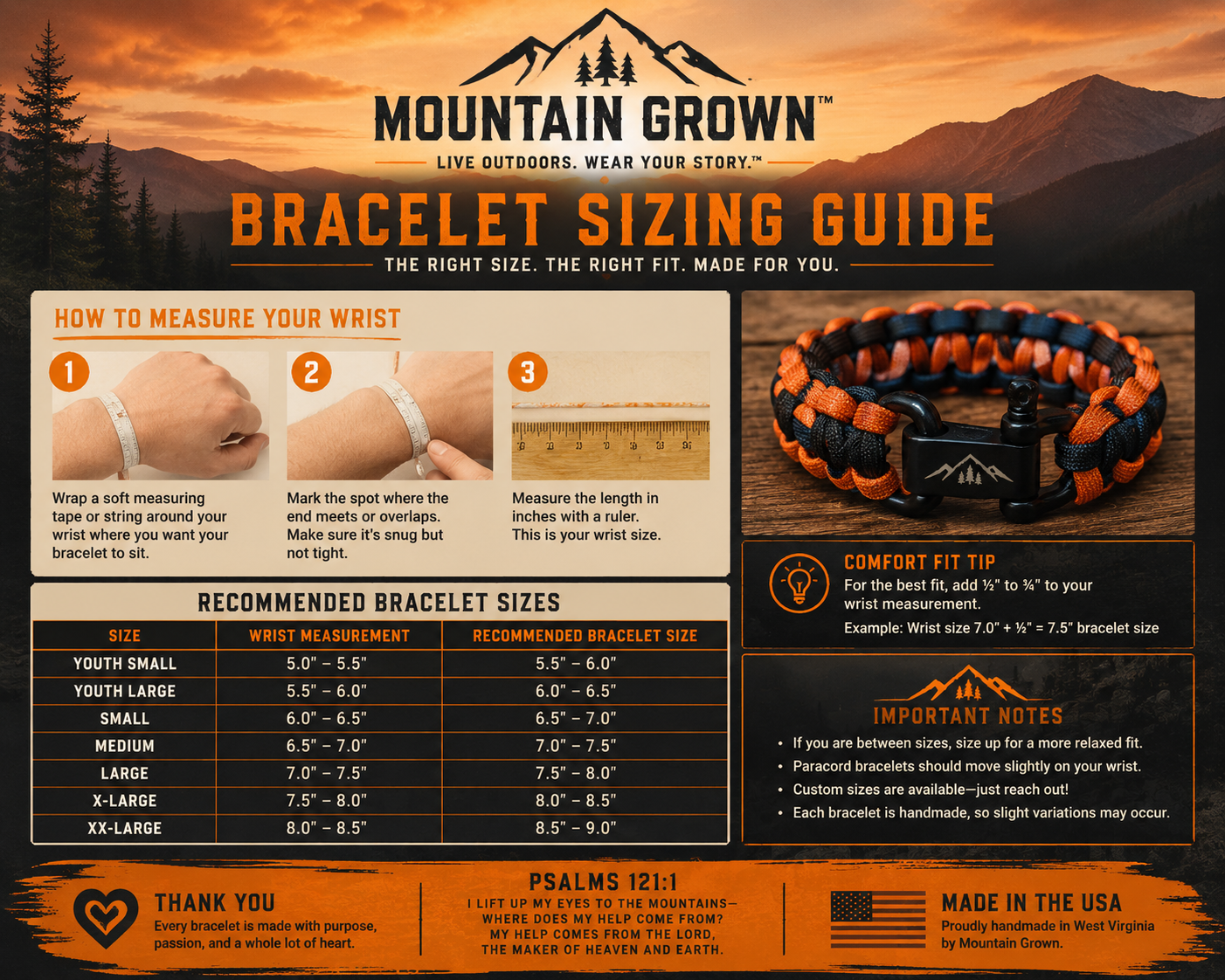Mountain Grown Bracelet Sizing Guide - How to Measure Your Wrist for the Perfect Fit